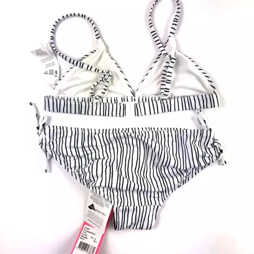 Seafolly Girl’s Tri Kini Black White Bikini Set Size 6
